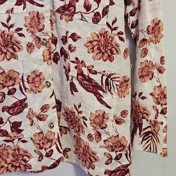 Rachel Zoe Sz S Linen Floral Print Button Down Blouse Tunic Pockets Blazer - Picture 4 of 7